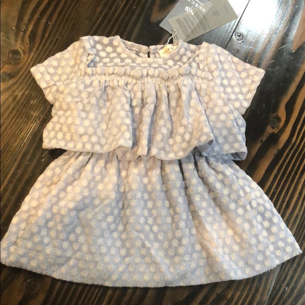Nueces baby girl dress blue embroidered flower 24m
